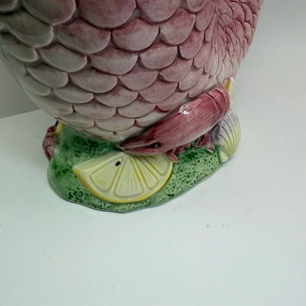 Vintage Fitz & Floyd Pink Fish‎ Pitcher Ceramic Seafood Nautical Large 10